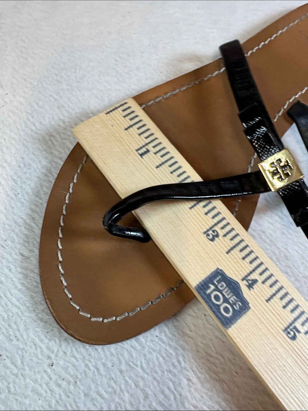 Tory Burch Black Patent Leather Bow Thong Sandals with Gold Logo